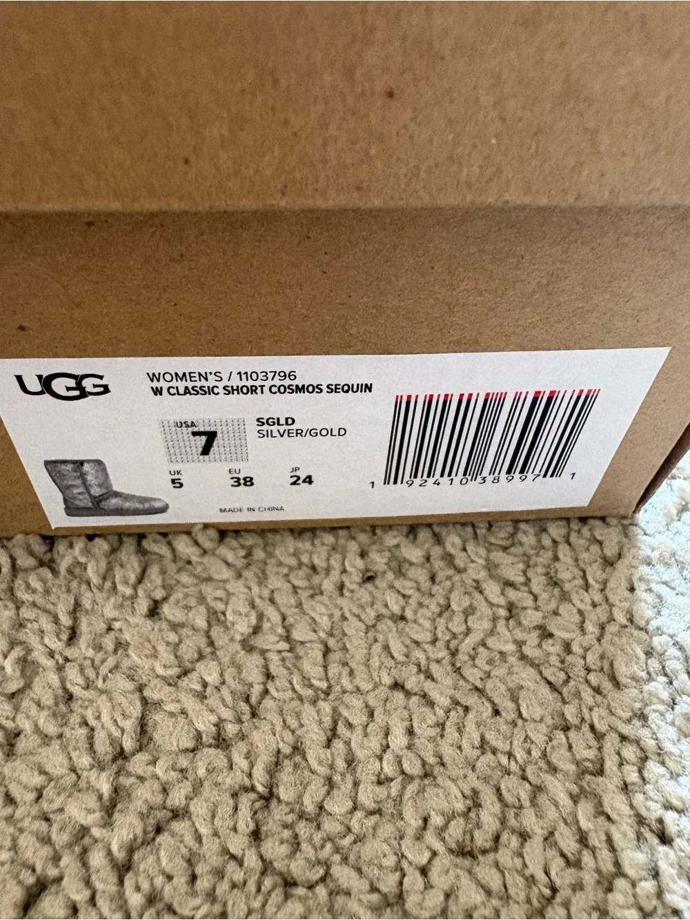 UGG Classic Short Cosmos Sequin Boots - Silver/Gold